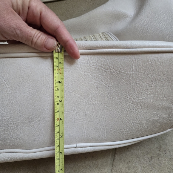 Anthropologie Lrg Shoulder Bag Woven Straw Pocket Vegan Leather Cream Slouchy - Picture 15 of 15